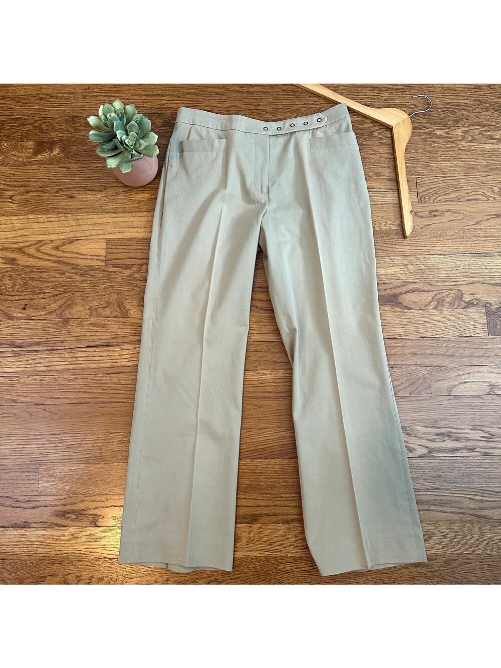 GUNEX Tan Snap Waist Button Straight Leg Pleated Dress Pants